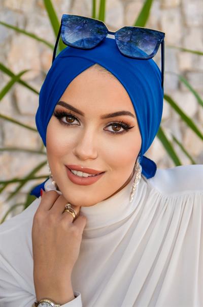 Saks Mavi Çapraz Bantlı Deniz - Havuz Bonesi