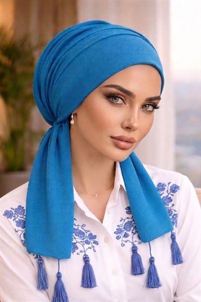 Saks Mavi Eşarp Bone