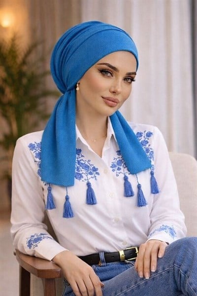 Saks Mavi Eşarp Bone