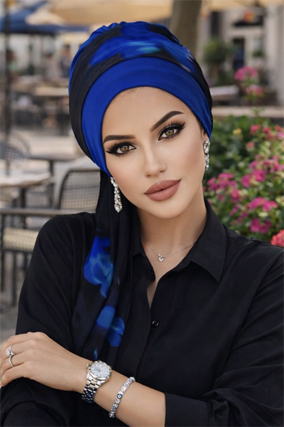 Saks Siyah Batik Fularlı Bone