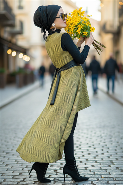 Sarı Siyah Kareli Yelek