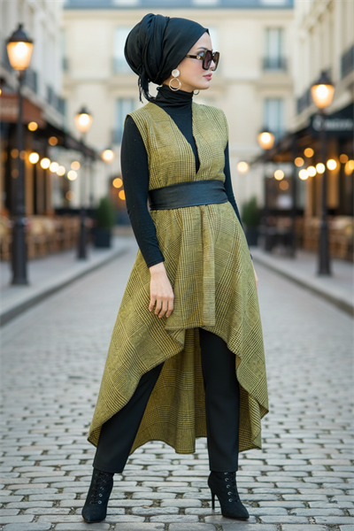 Sarı Siyah Kareli Yelek