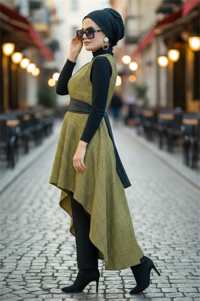 Sarı Siyah Kareli Yelek