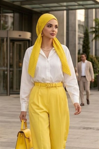 Sarı Siyah Puanlı Kelebek Bone Şal