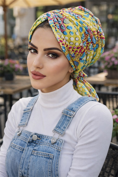 Sarı Yaz Desen Tokalı Bone