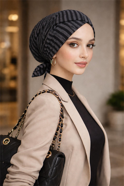 Siyah Antrasit Çizgili Çapraz Bantlı Bone