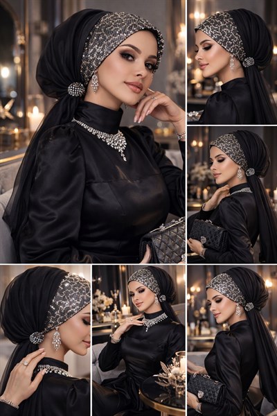 Siyah Antrasit Payetli Tokalı Bone