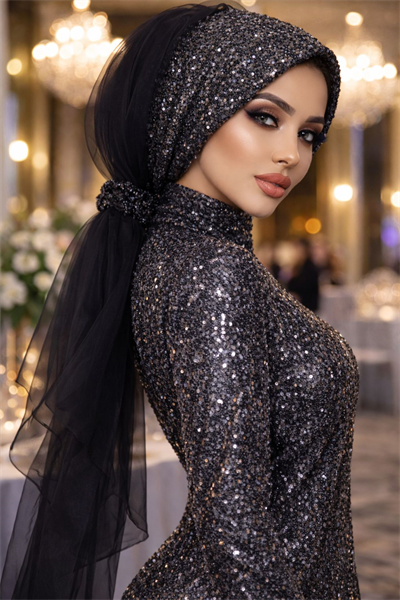 Siyah Antrasit Payetli Tokalı Bone