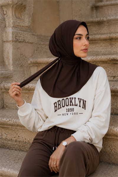 Kahverengi Spor Tesettür Bone - Günlük ,Antrenman ve Havuz-Deniz Kullanımına Uygun Hazır Eşarp Bone- Athletic Hijab