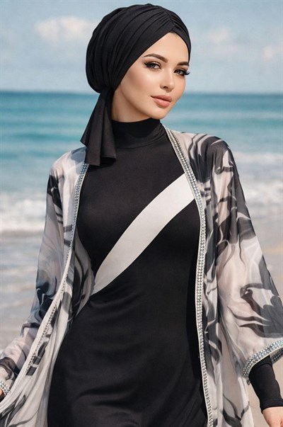 Siyah Bağcıklı Büzgülü Deniz - Havuz Bonesi