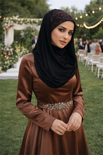 Siyah Bakır Işıltılı Hazır Bandana Şal