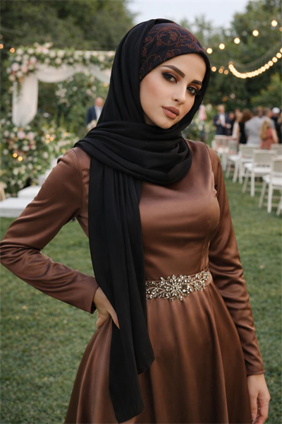 Siyah Bakır Işıltılı Hazır Bandana Şal