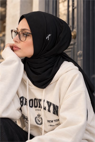 Siyah Baskılı Spor Tesettür Bone - Günlük ve Antrenman , Deniz ve Havuz Kullanımına Uygun Hazır Eşarp Bone- Athletic Hijab