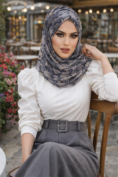 Siyah Bej Yılan Derisi Desen Hazır Şal