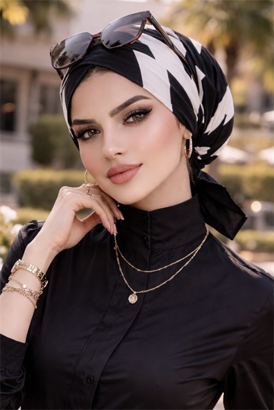 Siyah Beyaz Desen Çapraz Bone