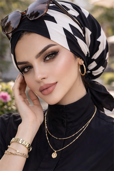 Siyah Beyaz Desen Çapraz Bone