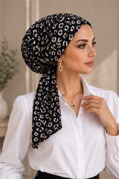 Siyah Beyaz Desen Eşarp Bone