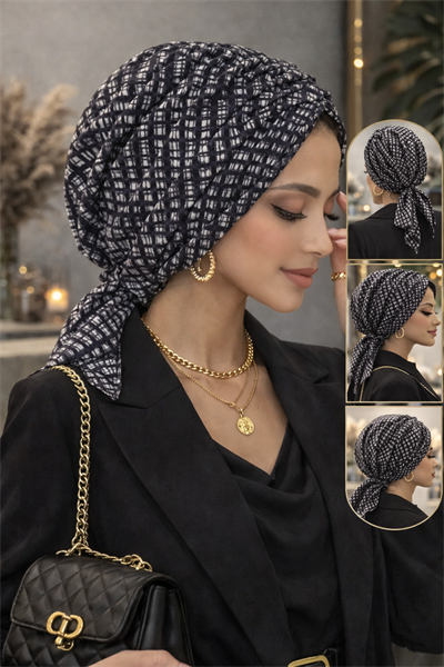 Siyah Beyaz Desen Tokalı Bone
