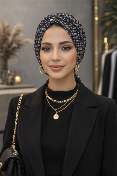 Siyah Beyaz Desen Tokalı Bone