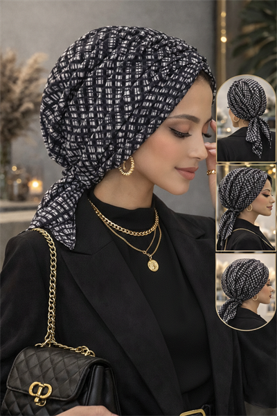 Siyah Beyaz Desen Tokalı Bone