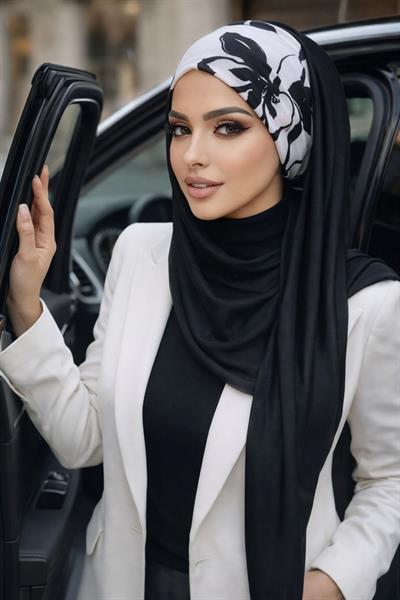 Siyah Beyaz Desenli Kelebek Bone Şal