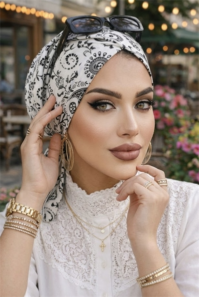 Siyah Beyaz Etnik Çapraz Bone