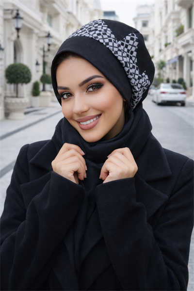 Siyah Beyaz Garnili Tesettür Bere