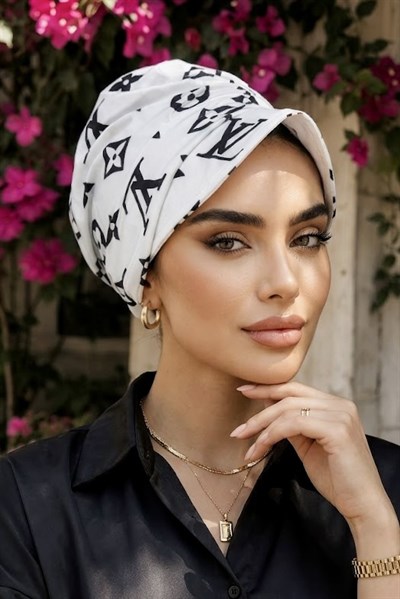 Siyah Beyaz Modern Desen Tesettür Şapka Bone