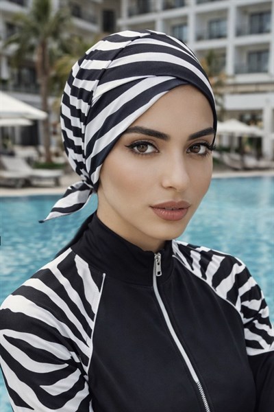 Siyah Beyaz Zebra Çapraz Havuz - Deniz Bonesi