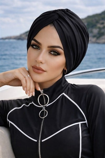 Siyah Burgu Model Hazır Deniz - Havuz Bonesi