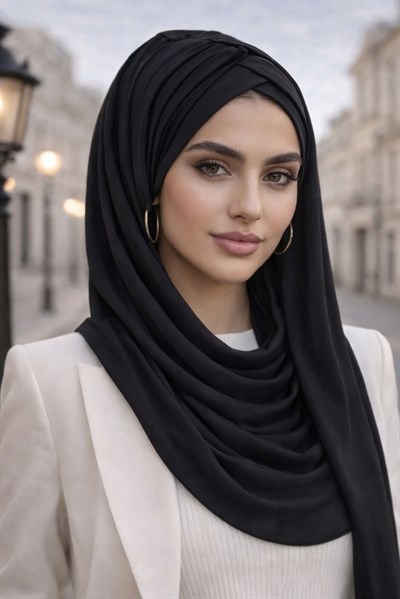 Siyah Büzgülü Hazır Şal