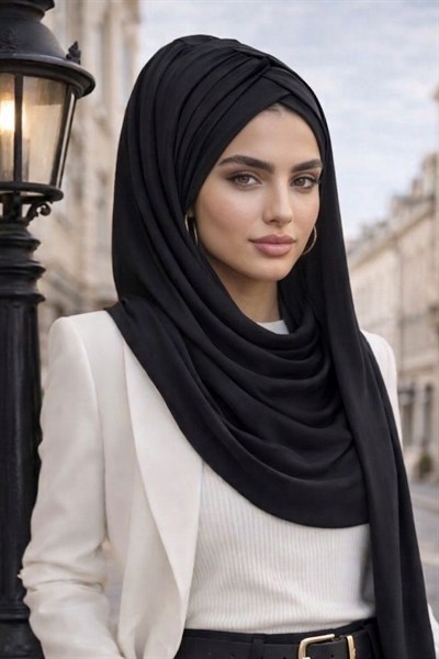 Siyah Büzgülü Hazır Şal