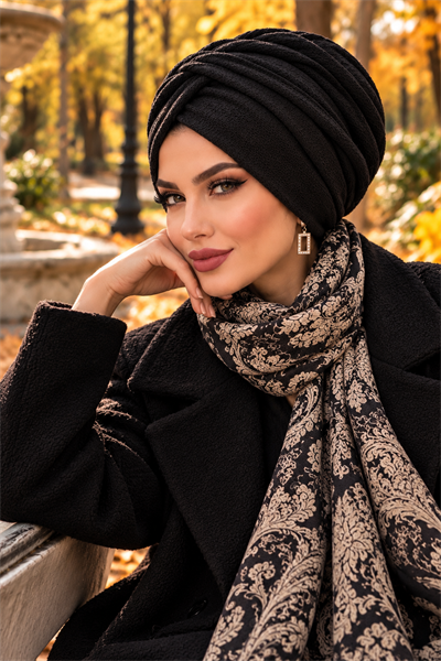 Siyah Çelik Örme Kışlık Burgu Bone – Şık ve Hacimli Tasarım