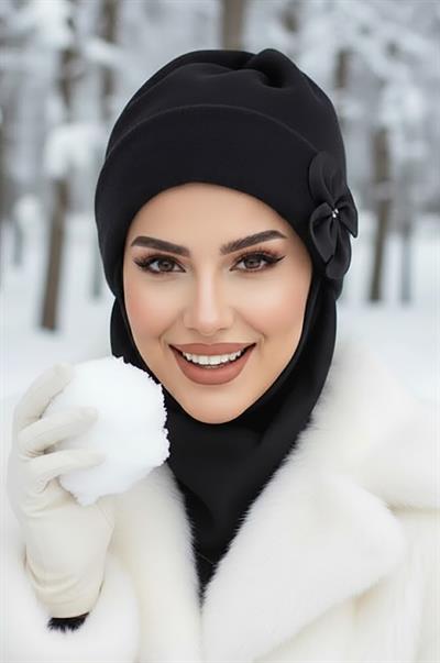 Siyah Çiçek Maskeli Bere