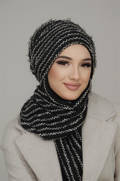Siyah Çizgili Kelebek Bone Şal