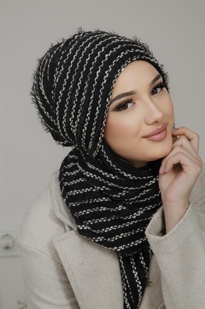 Siyah Çizgili Kelebek Bone Şal