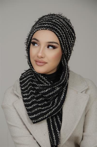 Siyah Çizgili Kelebek Bone Şal