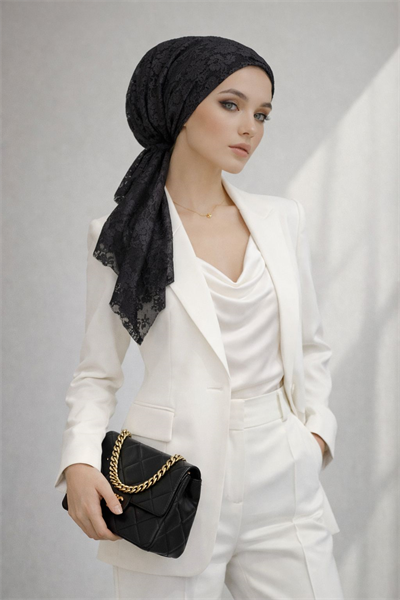 Siyah Dantel Eşarp Bone