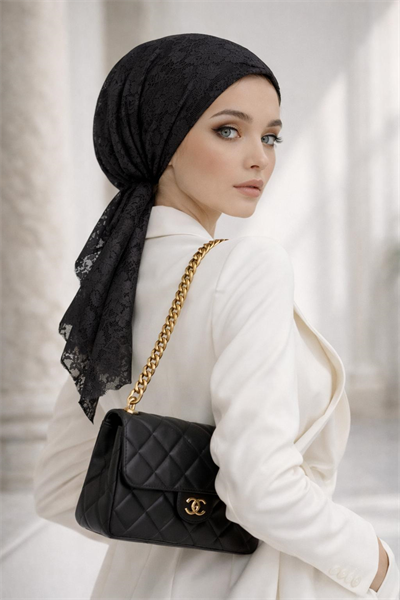 Siyah Dantel Eşarp Bone