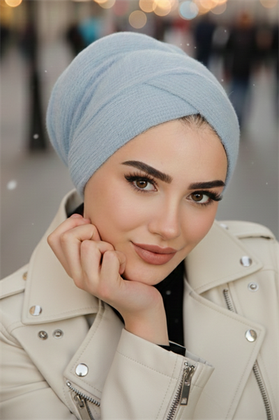 Bebe Mavi Yumoş KIşlık Çapraz Bone