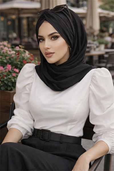 Siyah Düz Burgu Hazır Şal
