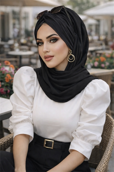 Siyah Düz Burgu Hazır Şal
