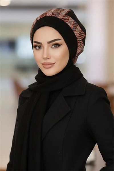 Siyah Ekose Desen Tesettür Bere