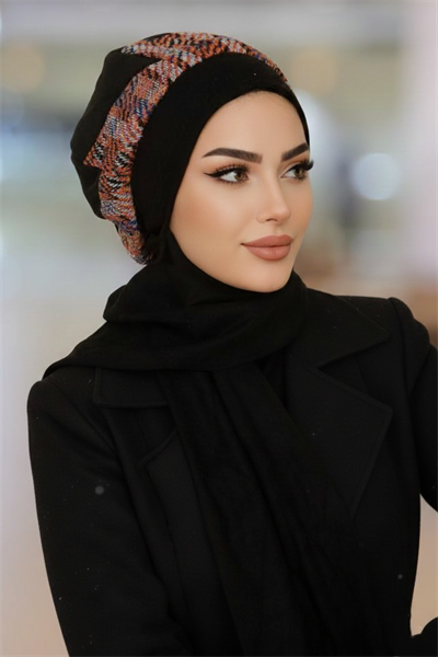 Siyah Ekose Desen Tesettür Bere