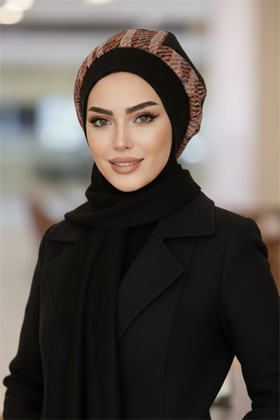 Siyah Ekose Desen Tesettür Bere