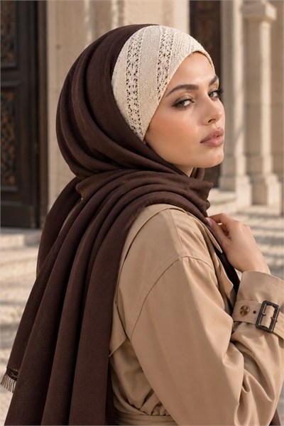 Kahve Kırık Beyaz AjurluTriko Bandana Bağcıksız Şal