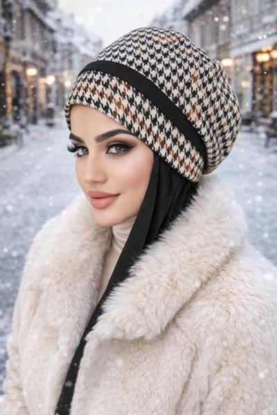 Siyah Taba Kazayağı Tesettür Bere Şal