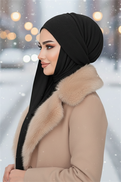 Siyah Fitilli Kelebek Bone Şal