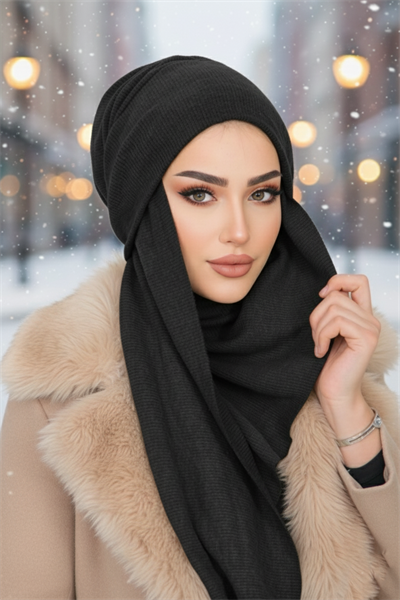 Siyah Fitilli Kelebek Bone Şal