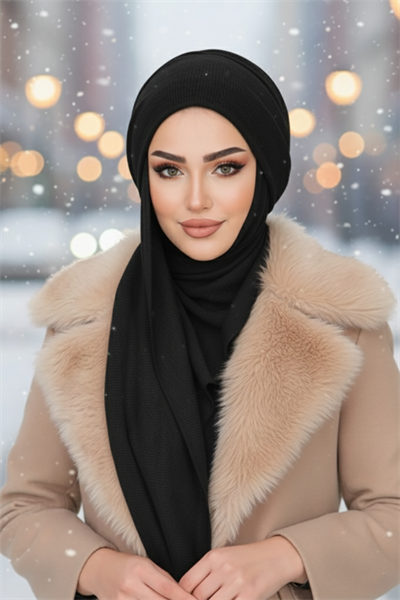 Siyah Fitilli Kelebek Bone Şal